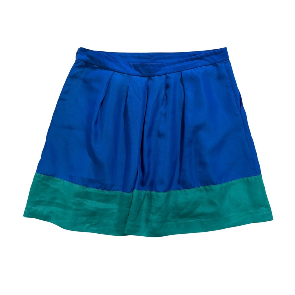 J.Crew Blue Green Colorblock Pleated Mini Skirt Size 10